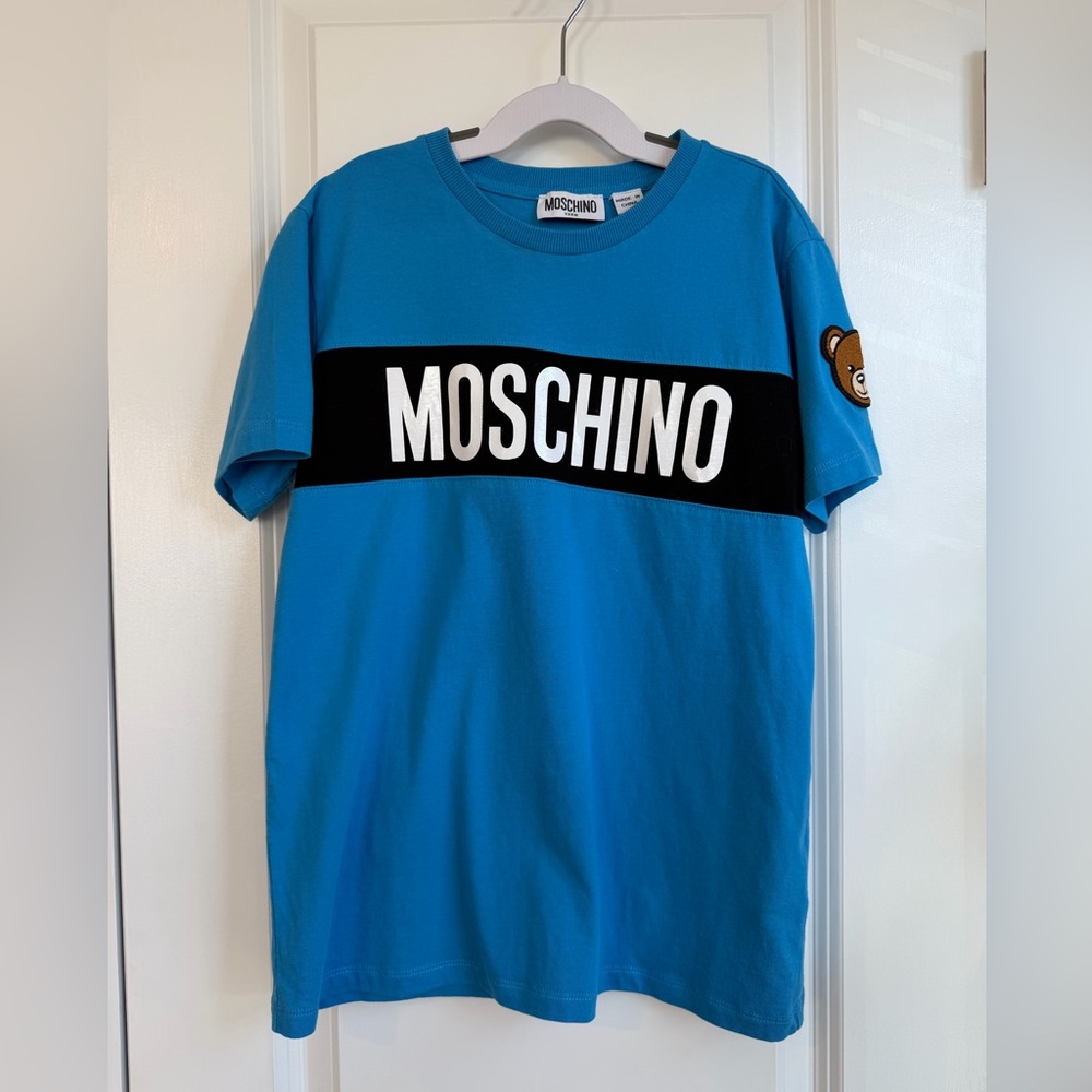 MOSCHINO Teen Logo Bear Tee Blue Black Size 12
